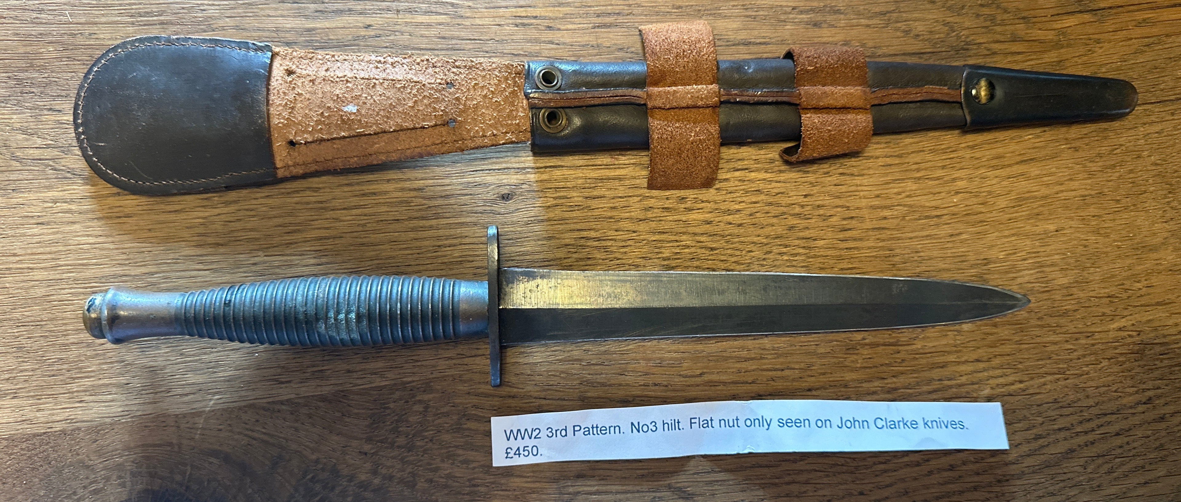 Fairbairn Sykes Commando Dagger - WW2 Issue 3rd pattern, flat nut only seen on John Clarke knives