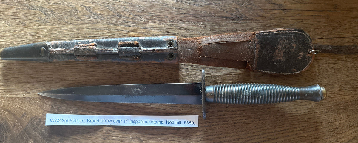 Fairbairn Sykes Commando Dagger - WW2 Issue 11 over broad arrow inspection stamp