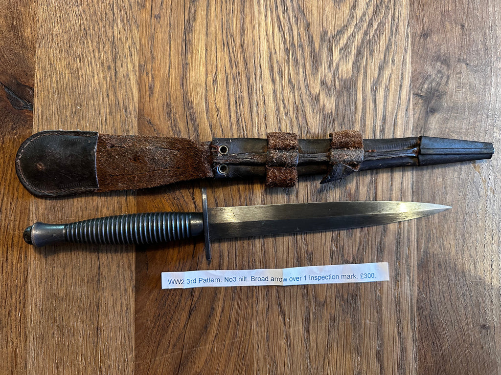 Fairbairn Sykes Commando Dagger - WW2 Issue No3 Hilt Mark, 1 over broad arrow inspection stamp