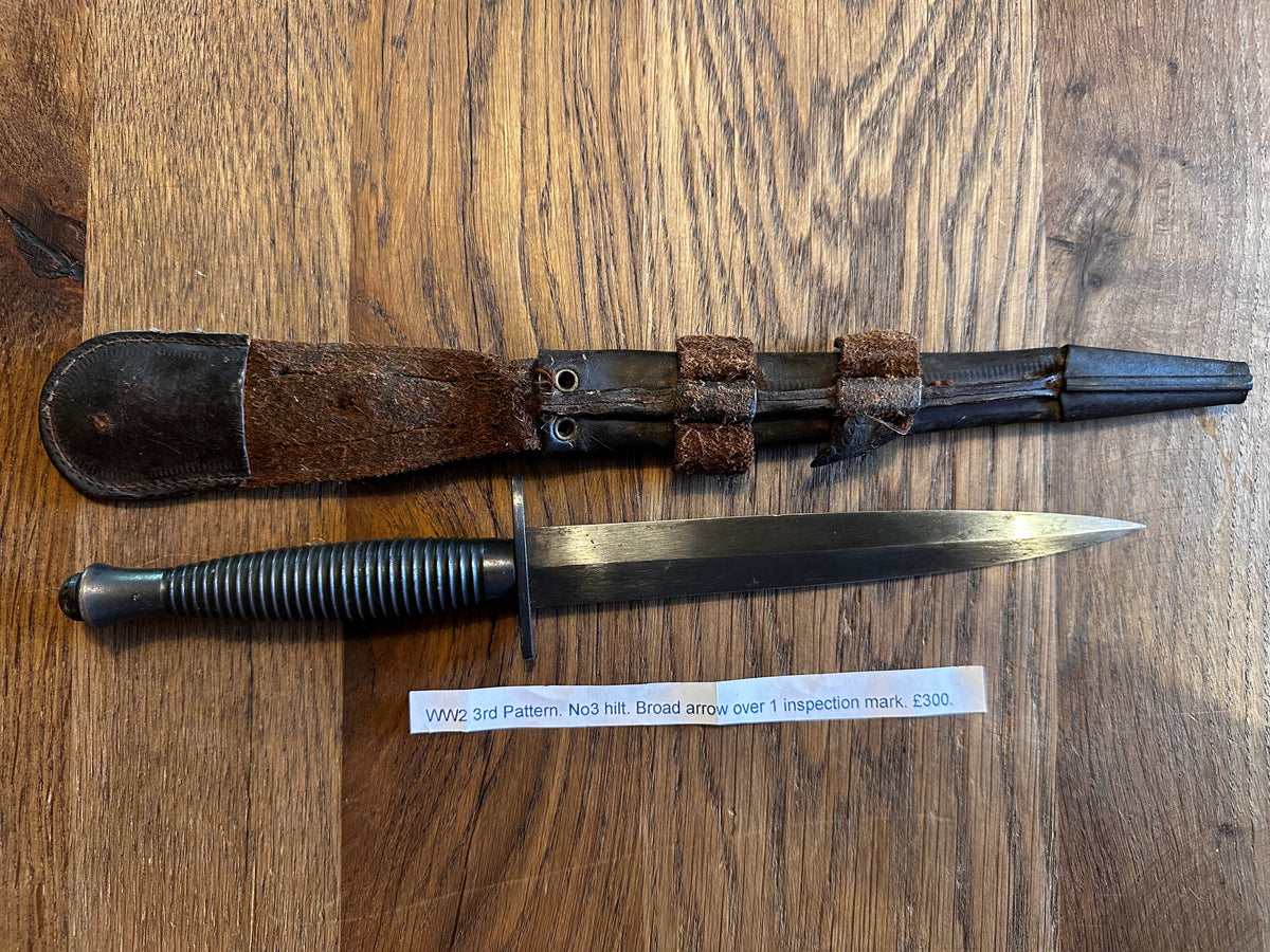 Fairbairn Sykes Commando Dagger - WW2 Issue No3 Hilt Mark, 1 over broad arrow inspection stamp