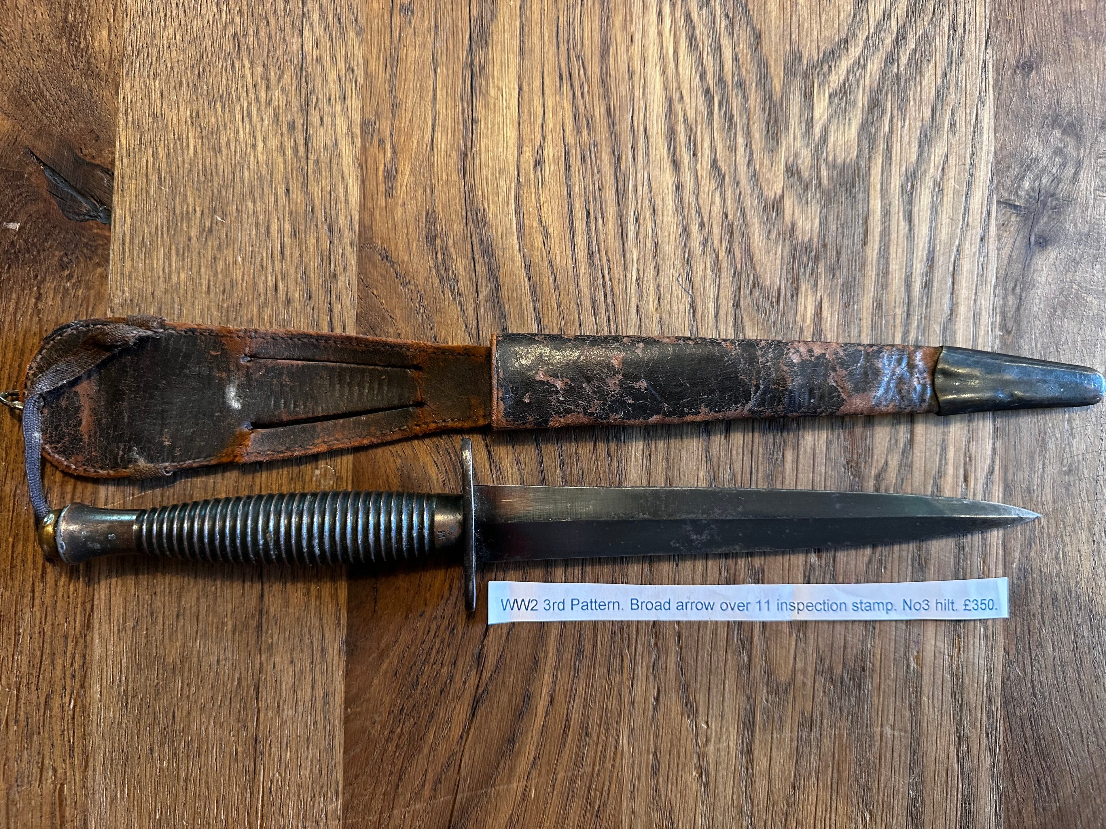 Fairbairn Sykes Commando Dagger - WW2 Issue No3 Hilt Mark, 1 over broad arrow inspection stamp